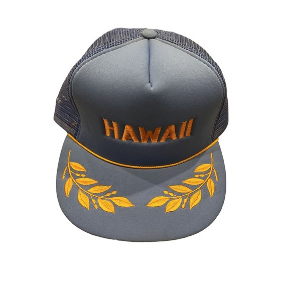 Vintage Blue Gold Hawaii Embroidered Trucker Mesh… - image 1