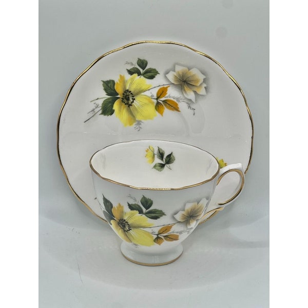 Vintage Royal Vale Cup and Saucer Yellow White Floral 8221 Ridgeway Potteries England