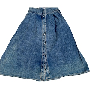 Vintage Denim Button-Front A-Line Maxi Skirt Ashley Jane Elastic Back Waist Size M