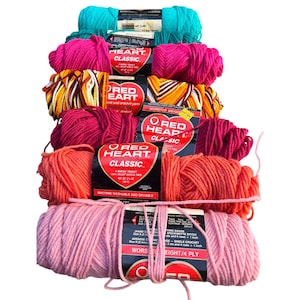 Vintage Red Heart Classic Acrylic Yarn Bundle 7 Skeins Worsted Weight Vibrant Colors
