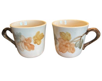 Vintage Franciscan Ware Pottery October Oak Leaves Coffee Mugs Set of 2 8oz 3.5"