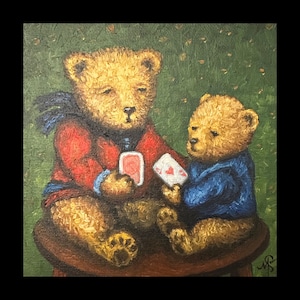 Pintura al óleo impresionista original Arte mural Pintura de oso de peluche sobre lienzo Obra de arte original para sala de estar