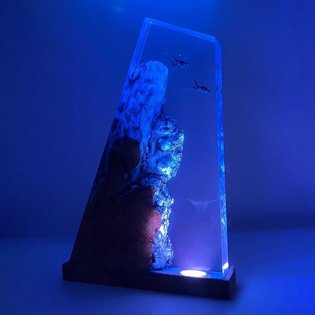 Diver, Scuba, Diving Epoxy Resin Wood Lamp, Scuba Gift, Ocean Theme