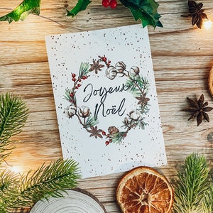 Carte postale illustrée Joyeux Noël  | Couronne de Noël, Joyeux Noël, Carte de voeux, Aquarelle, Illustratrice française
