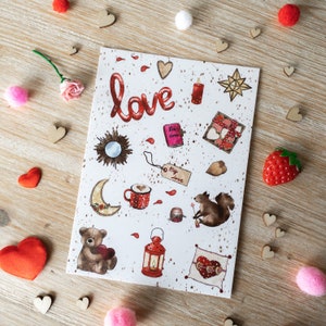 Carte postale Valentine's Day | Couple, Amoureux, Cadeau St Valentin, Fête, Carte de voeux, Aquarelle, Illustratrice française
