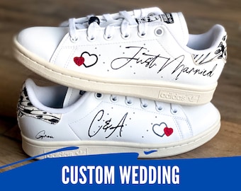 CUSTOM WEDDING - custom shoes just married wedding sneakers Angelus