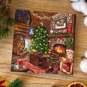 Carte postale illustrée Mon Noël cosy | Chalet, Noël cosy, home, Noël traditionnel, Hobbit, Réveillon de Noël, Illustratrice française