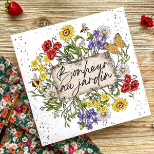 Carte postale Bonheur au jardin - de saison été fleurs fleuri illustration impression d’art art print affiche décoration