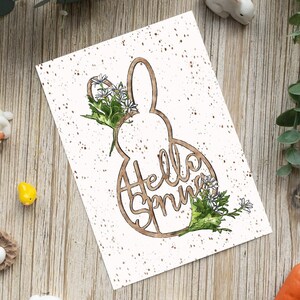 Carte postale illustrée Hello Spring  | Pâques, Fleurs, Fleuri, Cadeau, Jardin, Carte de voeux, Aquarelle, Illustratrice française