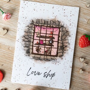 Carte postale illustrée Love shop | Couple, Amoureux, Cadeau St Valentin, Fête, Carte de voeux, Aquarelle, Illustratrice française