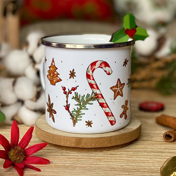 MUG Noël gourmand | Tasse de chocolat chaud, Mug de film de Noël, Mug de réveillon de Noël, Mug en acier émaillé, Mug illustré