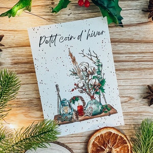Carte postale illustrée Petit coin d'hiver | Etagère, Décoration de Noël, Noël traditionnel, Carte de voeux, Illustratrice française