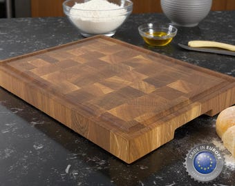 Tabla de cortar artesanal de roble con grano final: bloque de carnicero, tabla de chef (40x30x4cm)