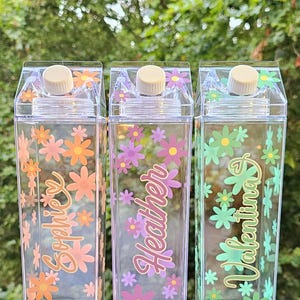 Personalised Reusable Flower Water Drinking Bottle | Milk Carton | 1000ml | Gift | Sunflower, Daisy