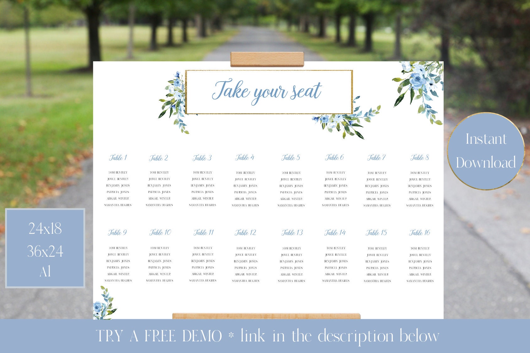 Blue Floral Greenery Spring Summer Wedding/rehearsal Dinner Seating Chart Template, Instant ...