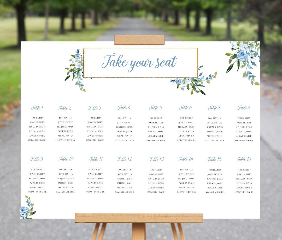 Blue Floral Greenery Spring Summer Wedding/rehearsal Dinner Seating Chart Template, Instant ...