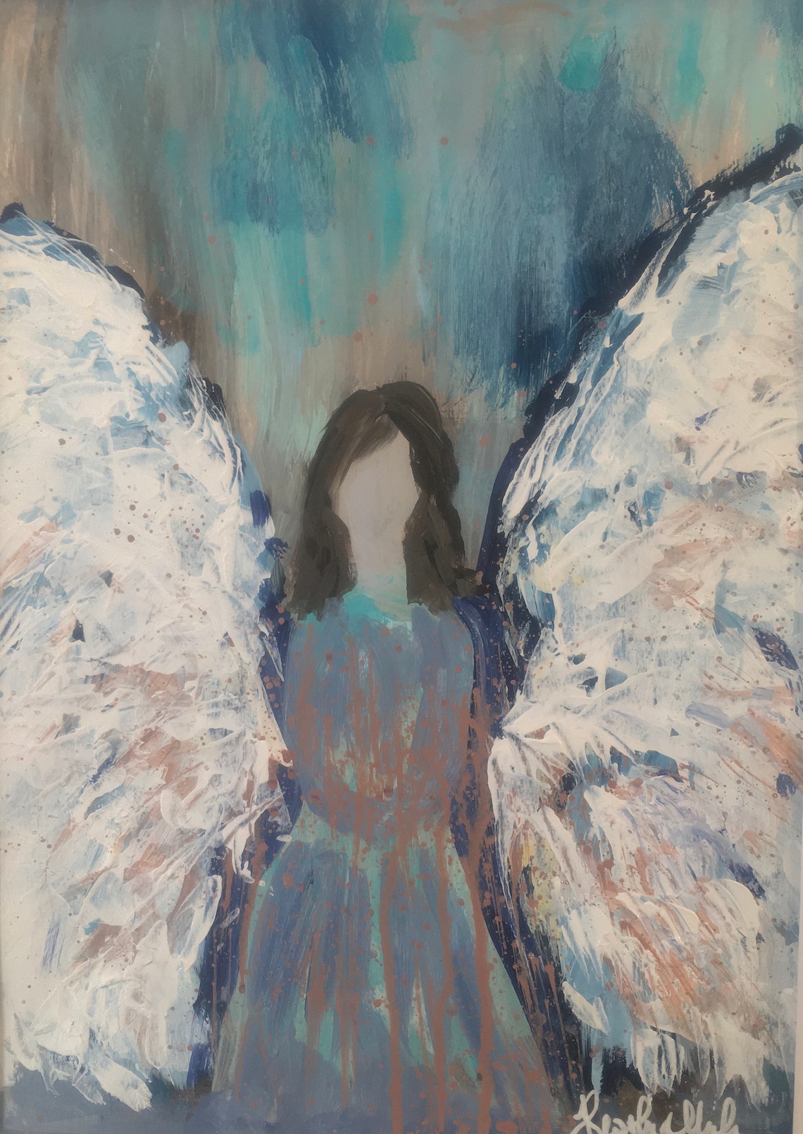 Abstrakte Acryl Engel Malerei Original-Kunst blau und Gold | Etsy