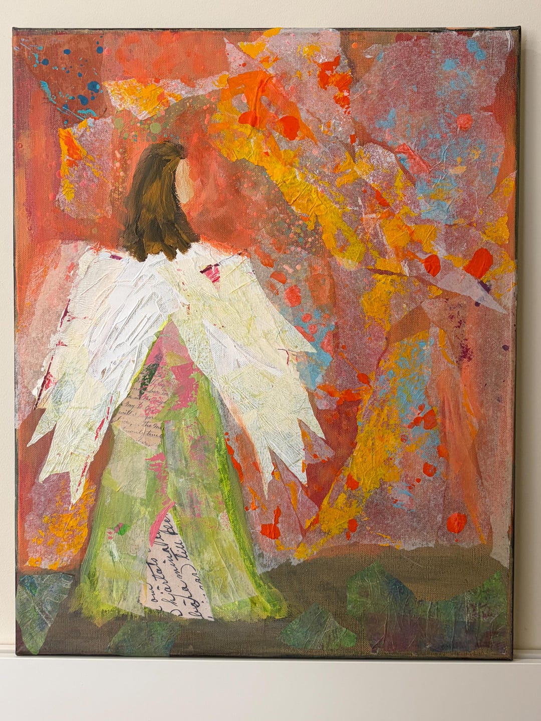 Abstract Eangels Abstract Angel Mixed Media Acrylic Painting on Canvas, Whimsical Art ...