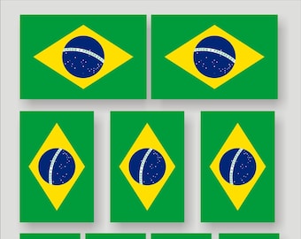 12x Brazilian flag, Quality vinyl stickers / decals, laminated for protection. (Destinations outside UK 2-3 week delivery)