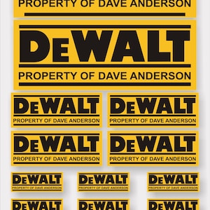 12x personalisierte DeWalt Aufkleber, drei Größen. Zum Schutz laminiert (Lieferung außerhalb Großbritanniens 2-3 Wochen Lieferzeit)