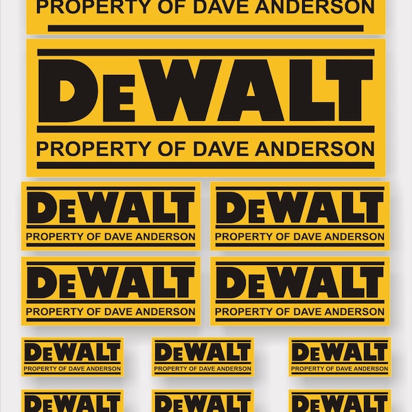 12x Personalised DeWalt stickers, three sizes. Laminated for protection (Delivery to destinations outside of the UK are 2-3 week delivery)