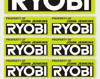 13x Ryobi personalised tool stickers. Quality vinyl, waterproof. Laminated for protection. (Destinations outside UK are 2-3 week delivery)