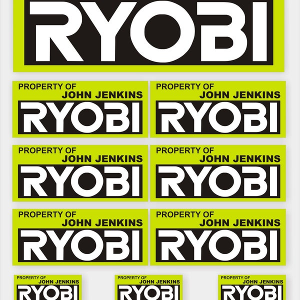 13 stickers pour outils personnalisés Ryobi. Vinyle de qualité, imperméable. Laminé pour plus de protection.