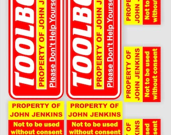 9x Personalised Tool / Toolbox decal stickers, high quality vinyl, laminated. (Destinations outside of the UK are 2-3 week delivery)