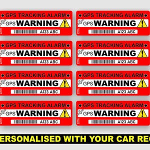8x gepersonaliseerde auto-gps-trackingalarmstickers, tracker, antidiefstal. (Bestemmingen buiten het VK: levering binnen 2-3 weken)