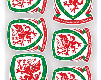 Wales, Welsh Football badge supporters stickers x6