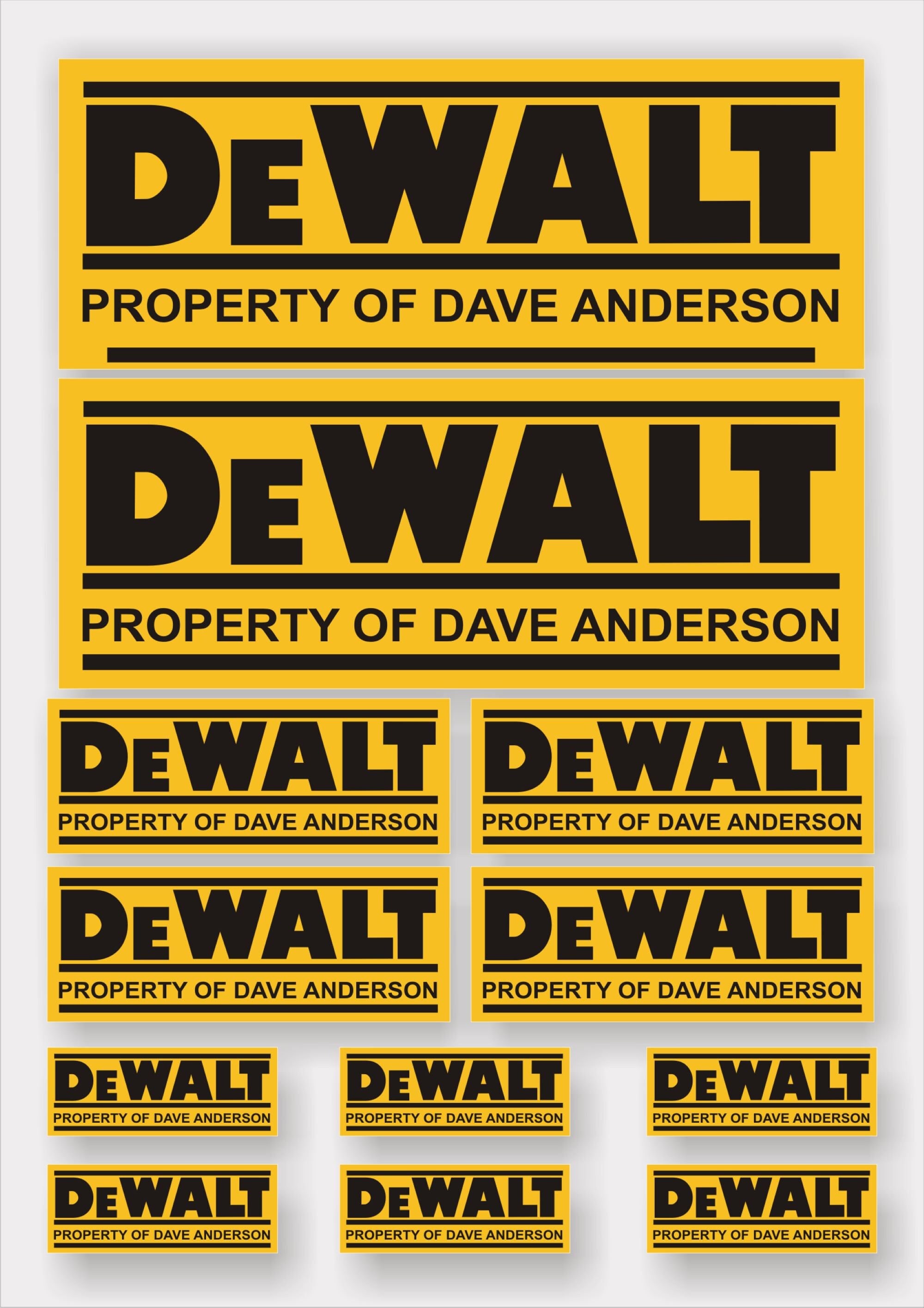 12x Personalised Dewalt Stickers Three Sizes. Laminated for Etsy