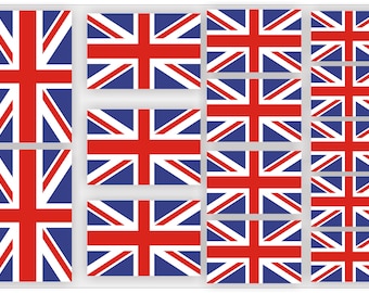 14x Union Jack, British flag, Quality vinyl stickers / decals, laminated for protection. (Destinations outside UK 2-3 week delivery)