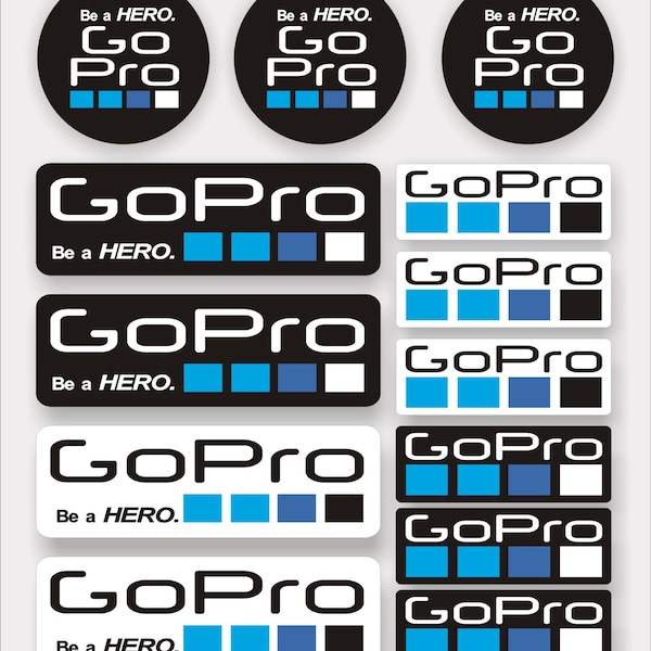 13x GoPro camera decals, stickers, waterproof vinyl, laminated for protection.
