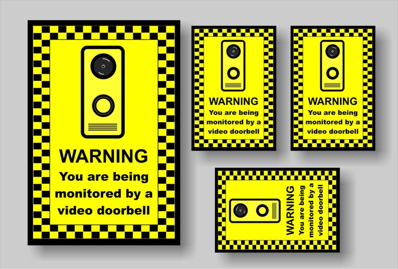 Video Doorbell Warning Sticker, One Large and Three Smaller. Waterproof ...