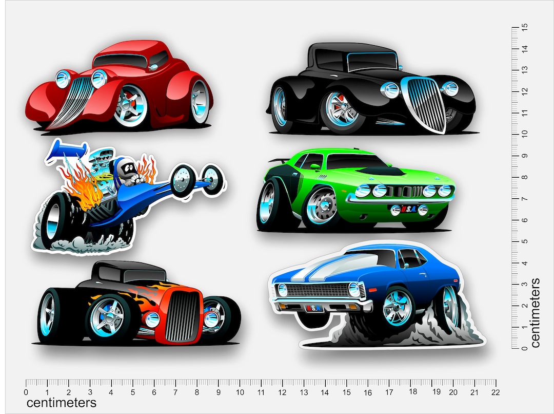Hot Rod Car Sticker Hot Rod Car Set of 6 Stickers. (destinations Outside UK 2-3 Week ...