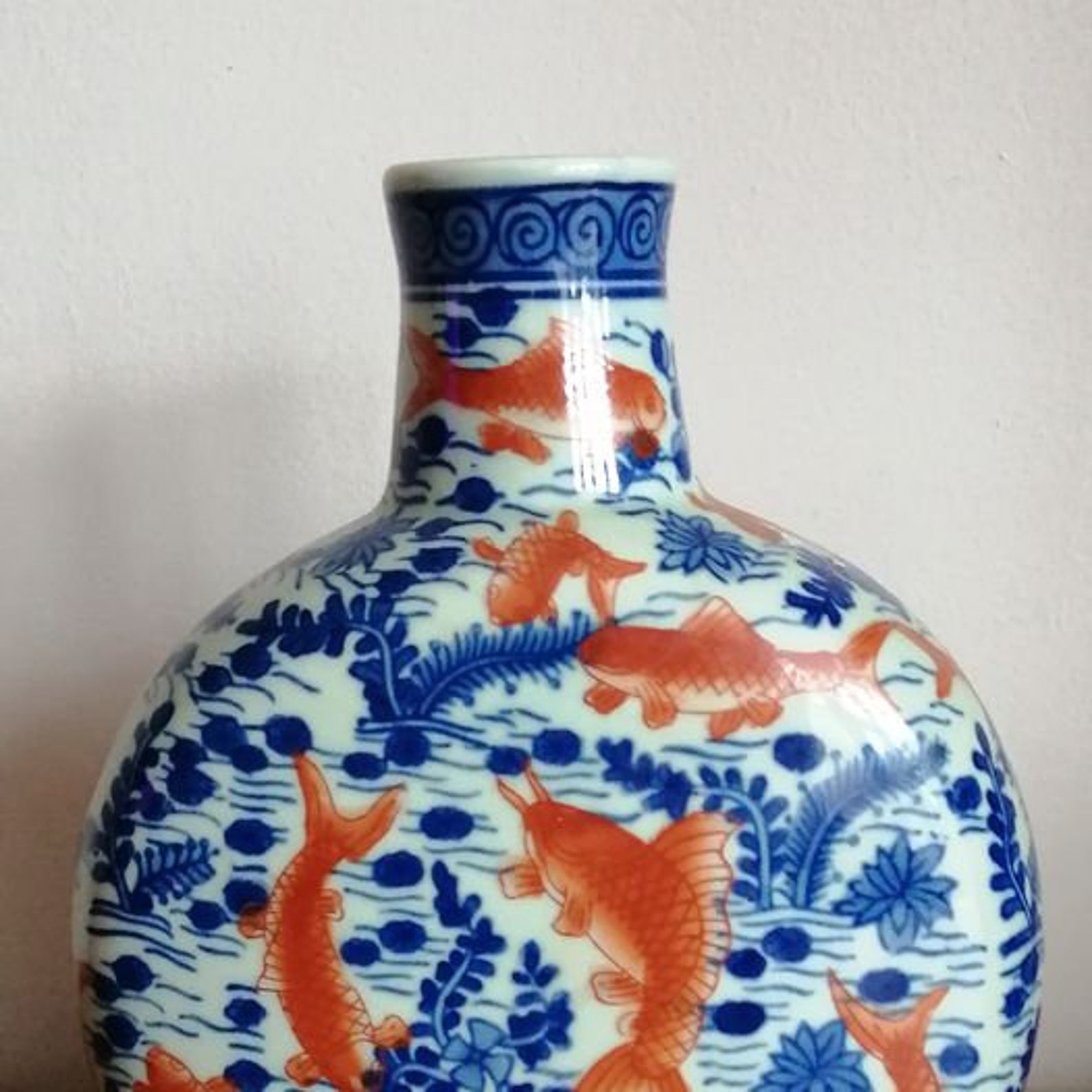 Antique Chinese ceramic moon vase decorated with goldfish Etsy
