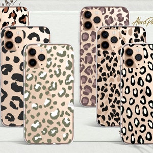 Transparent Leopard pattern cute phone case fit for iPhone 13 mini, 13 pro max, 12 pro max & SAMSUNG S22, S22 Ultra, S22+ ,S10 Lite, A40,