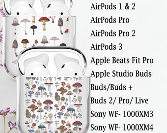 Clear Toadstool Mushrooms Pastel Airpods Case Cover for fits AirPods 3, 1/2, Pro,Pro 2, Apple Studio Buds, Beats Fit Pro, Buds 2/Pro/Live