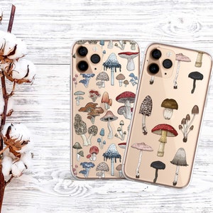 Clear Transparent Toadstool Mushrooms Pastel Phone Case fit for iPhone  15, 14,13 pro 12 pro & SAMSUNG A13 S23 S22 A23 A53 A32 Pixel 8 7 6A