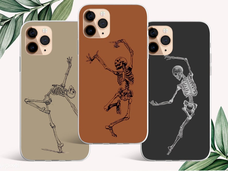 Funny Dancing Skeleton aesthetic phone case for iPhone 14, 13 mini, 13 pro max, 12 pro max & SAMSUNG S22, S22 Ultra, S22+ ,S10 Lite, Pixel 