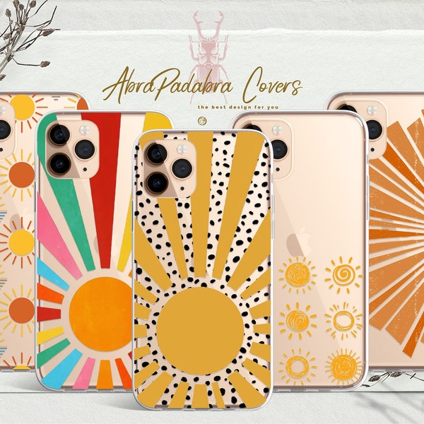 Transparent Clear Boho Sunrise Sun Bohemian Yellow Sunny  phone case for fits iPhone 14, 14 pro max, iPhone 13, Pixel , Asus, Huawei P50 Pro