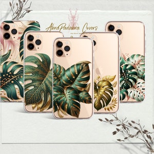 Clear Transparent Plant Pastel Monstera Phone Case fit for iPhone 15,15 pro max, 14, 13 pro max & Samsung s23, s22, s21, Pixel 8, 7, 6, 6a