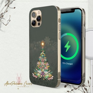 Elegant Christmas Tree  Pattern Transparent Clear phone case for fits iPhone 15 pro,14 pro,13 mini, 12 pro & SAMSUNG s23, s22 pixel 8 7 6 6a