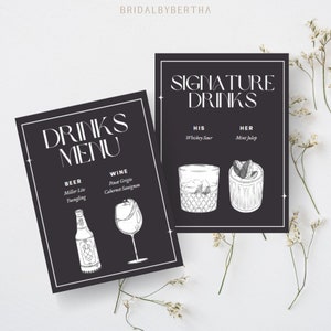 Signature Drink Template, Wedding Drink Sign, His and Hers Drink Bar Sign, Signature Cocktail Sign, Wedding Bar Menu, Beer and Wine Menu