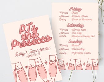 PJs and Prosecco Bachelorette Itinerary Template: Pink Slumber Party (Instant Download)