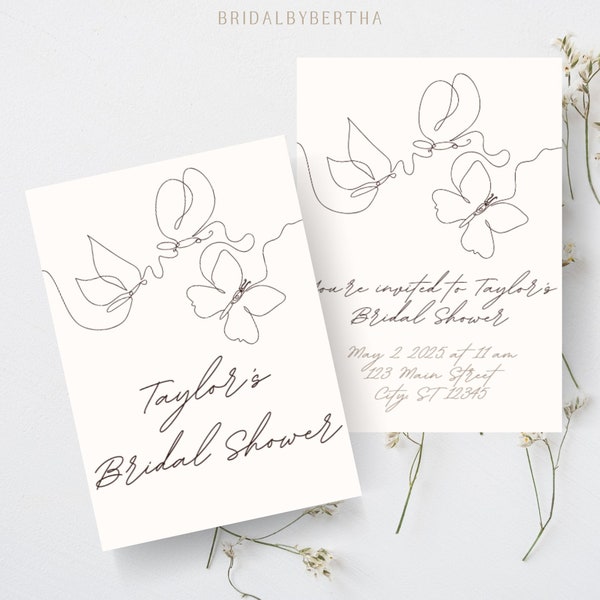 Bridal Shower Template, Spring Bridal Brunch Invitations, Bridal Brunch Save The Date, Butterfly Invite, Bridesmaid