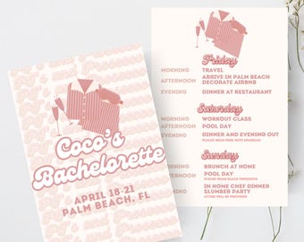 PJs and Prosecco Bachelorette Itinerary Template: Pink Slumber Party Invitation (Instant Download)