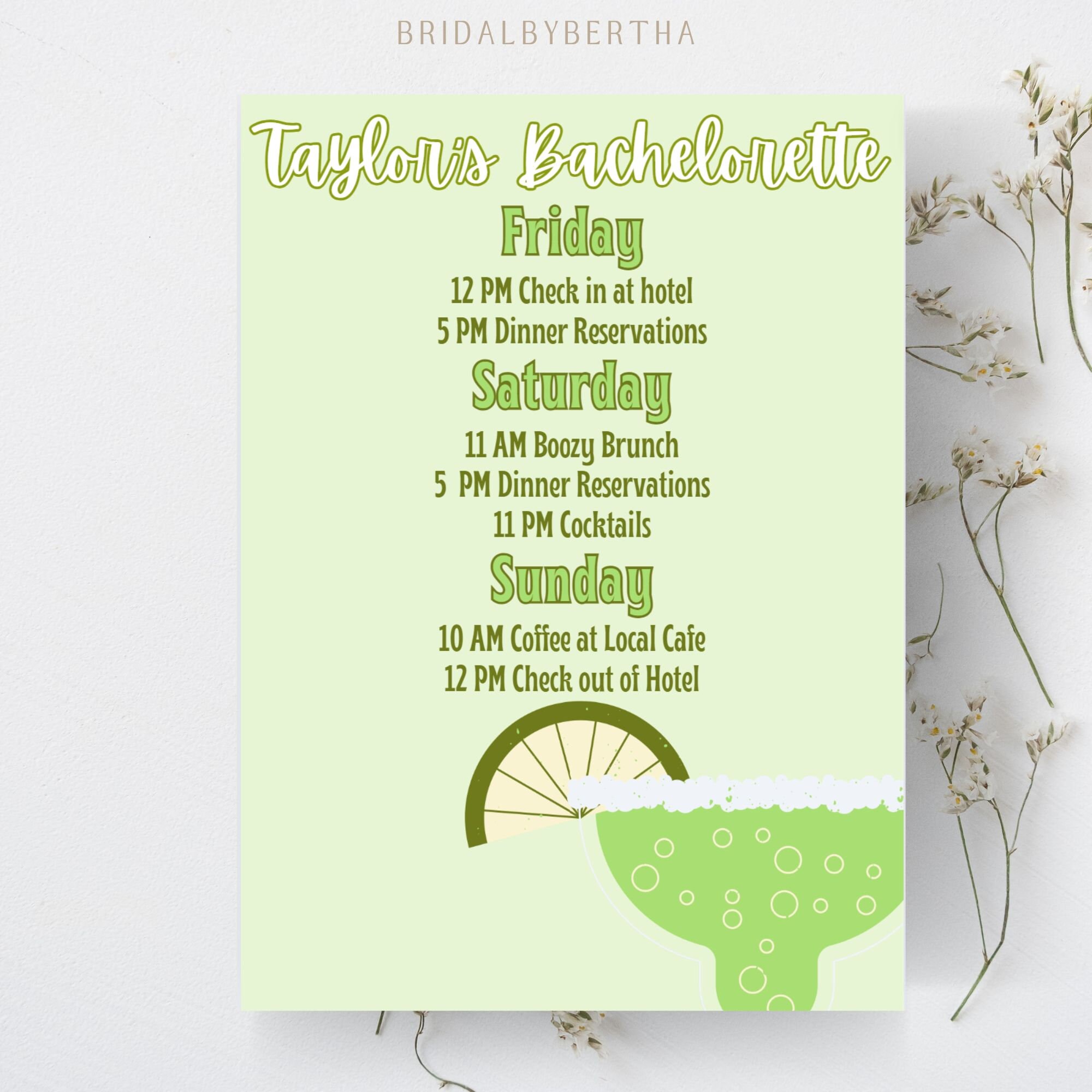 Bachelorette Template, Margs and Matrimony Weekend Itinerary ...