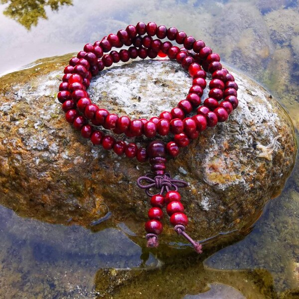 Mala tibétain méditation en bois. Mala bracelet, mala collier, porte-bonheur