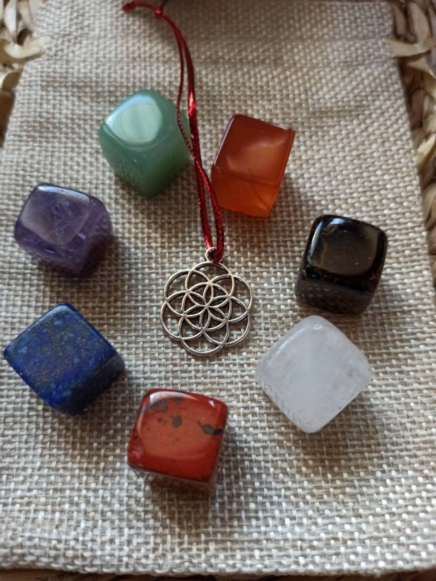 Mon Kit 7 Chakras Pierres et Fleur de Vie Rééquilibrage Harmonie. Méditation, Yoga, Reiki.
